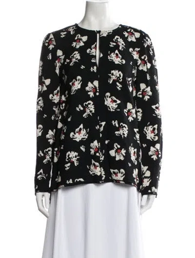 Pre-owned Proenza Schouler Floral Print Crew Neck Blouse In Black