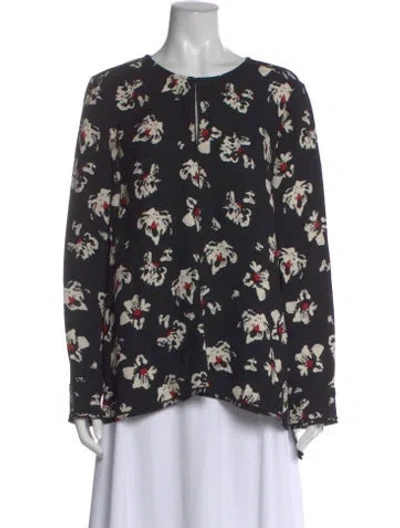 Pre-owned Proenza Schouler Floral Print Crew Neck Blouse In Black
