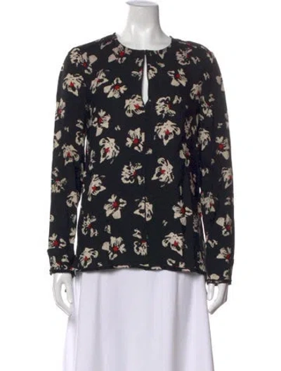 Pre-owned Proenza Schouler Floral Print Crew Neck Blouse In Black