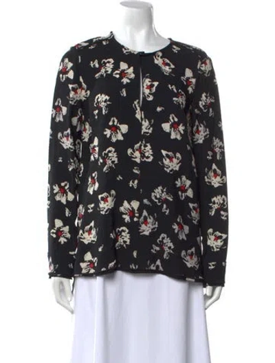 Pre-owned Proenza Schouler Floral Print Crew Neck Blouse In Black