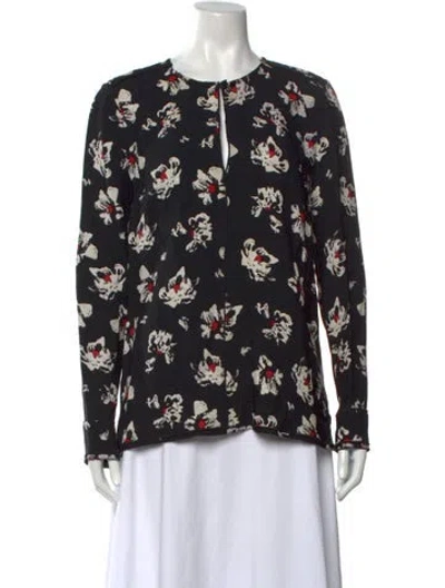 Pre-owned Proenza Schouler Floral Print Crew Neck Blouse In Black