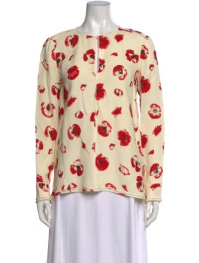 Pre-owned Proenza Schouler Floral Print Crew Neck Blouse In Yellow