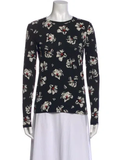 Pre-owned Proenza Schouler Floral Print Crew Neck Top In Black