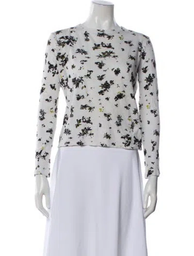 Pre-owned Proenza Schouler Floral Print Crew Neck T-shirt In White