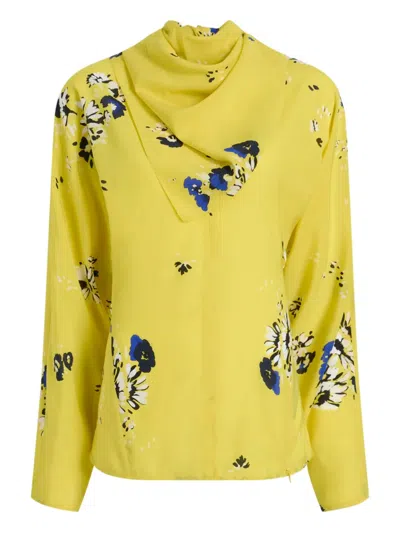 Proenza Schouler Floral-print Draped-neck Blouse In Yellow