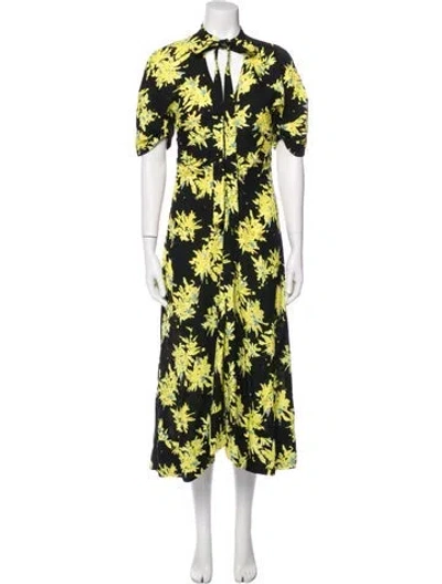 Pre-owned Proenza Schouler Floral Print Long Dress In Black