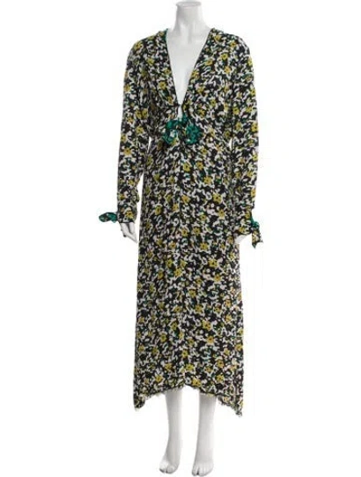 Pre-owned Proenza Schouler Floral Print Long Dress In Green