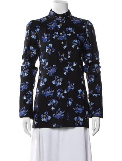 Pre-owned Proenza Schouler Floral Print Long Sleeve Blouse In Black