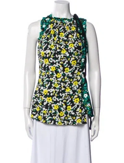 Pre-owned Proenza Schouler Floral Print Mock Neck Blouse In Green