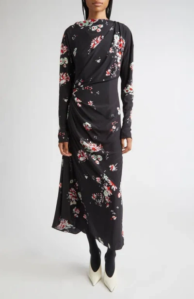 Proenza Schouler Floral Print Ruched Long Sleeve Dress In Multi