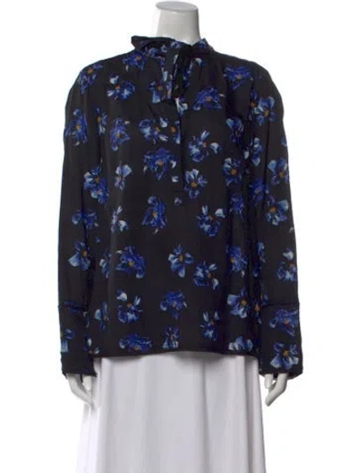 Pre-owned Proenza Schouler Floral Print Tie Neck Blouse In Black