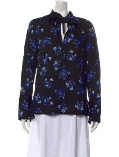 Pre-owned Proenza Schouler Floral Print Tie Neck Blouse In Black