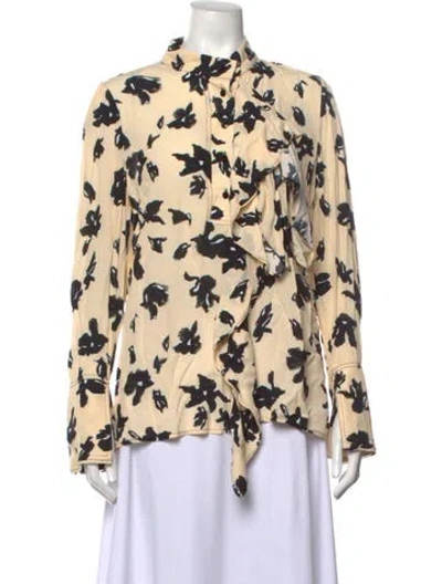 Pre-owned Proenza Schouler Floral Print Tie Neck Blouse In Neutrals