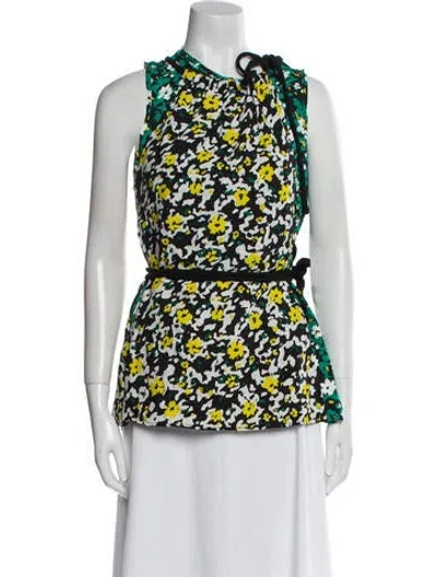 Pre-owned Proenza Schouler Floral Print Tie Neck Blouse In White