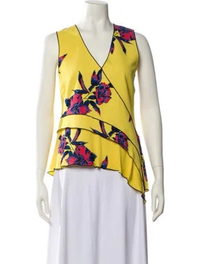 Pre-owned Proenza Schouler Floral Print V-neck Blouse In Yellow