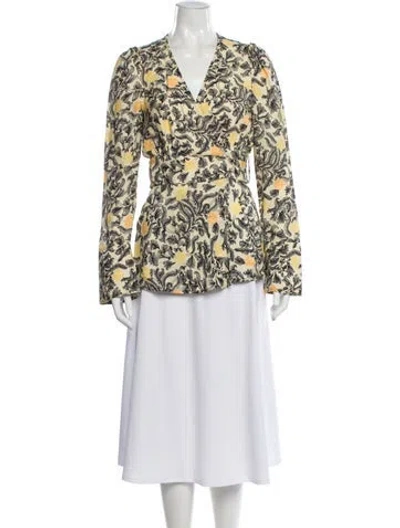 Pre-owned Proenza Schouler Floral Print V-neck Blouse In Yellow