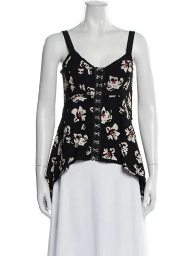 Pre-owned Proenza Schouler Floral Print V-neck Top In Black