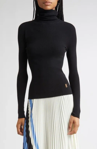 Proenza Schouler Fox Longline Logo Rib Turtleneck Top In Black