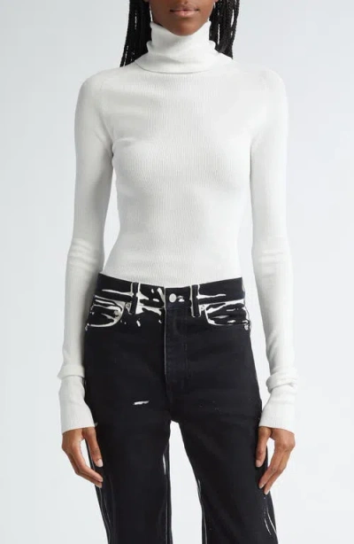 Proenza Schouler Fox Longline Logo Rib Turtleneck Top In White