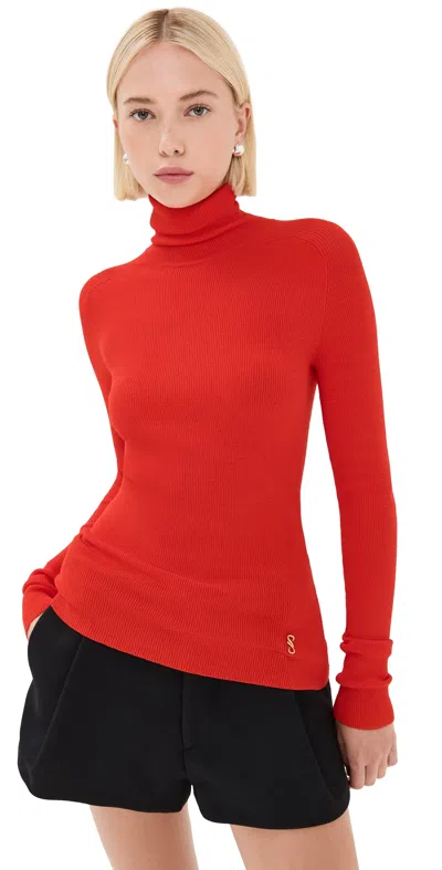 Proenza Schouler Fox Longline Logo Rib Turtleneck Top In Red