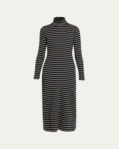 Proenza Schouler Frances Stripe Rib-knit Turtleneck Dress In Black