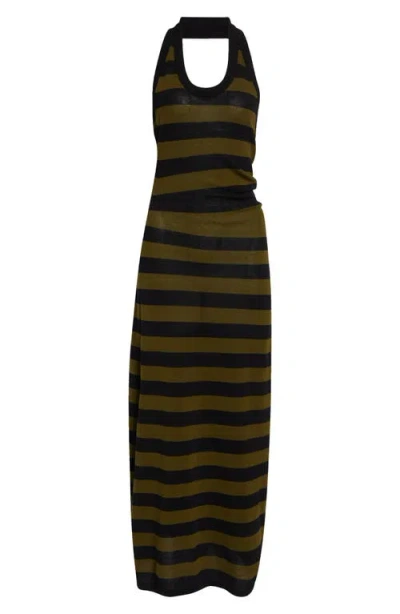 Proenza Schouler Frann Stripe Cotton Knit Halter Maxi Dress In Multi