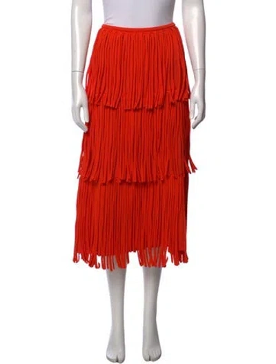 Pre-owned Proenza Schouler Fringe Trim Accent Midi Length Skirt W/ Tags In Orange