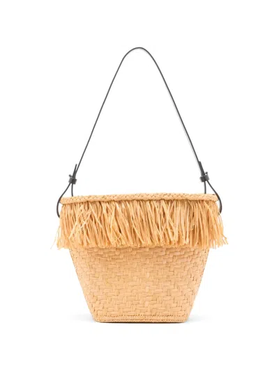 Proenza Schouler Fringe-trim Woven Bucket Bag In Blue