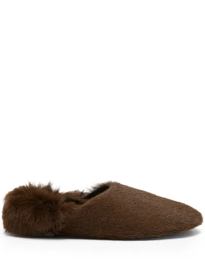 Proenza Schouler Fur-trimmed Calfskin Slippers In Brown