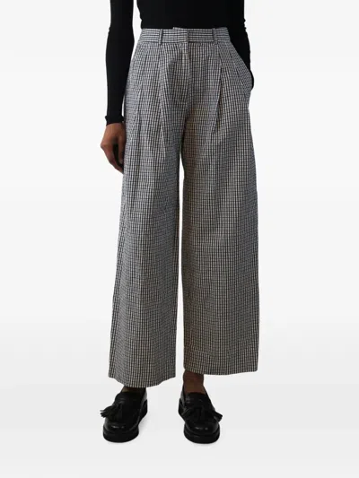 Pre-owned Proenza Schouler Gingham-print Wide-leg Trousers In Black