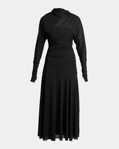 Proenza Schouler Golda Draped Long-sleeve Ankle Dress In Black