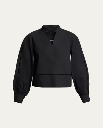 Proenza Schouler Grayson Ladder Stitch Poplin Top In Black