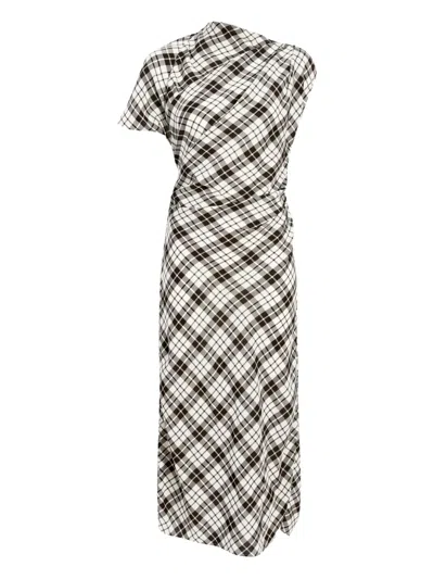 Proenza Schouler Hallie Asymmetric-neckline Plaid Dress In Black