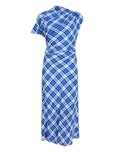 Proenza Schouler Hallie Asymmetric-neckline Plaid Dress In Blue