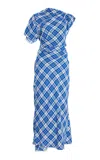 Proenza Schouler Hallie Asymmetric Plaid Dress In Blue