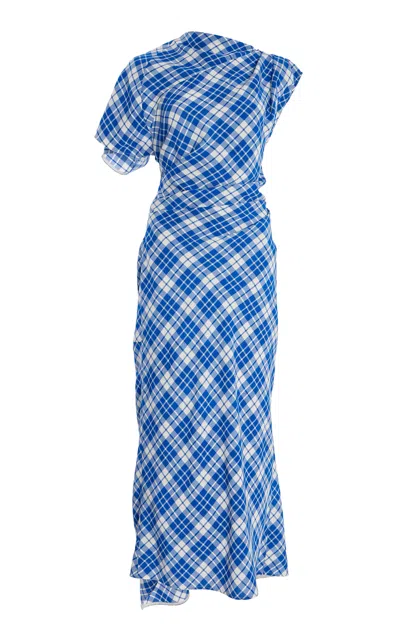 Proenza Schouler Hallie Asymmetric Plaid Dress In Blue