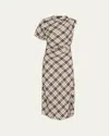 Proenza Schouler Hallie Crinkled Plaid Dress In Neutral