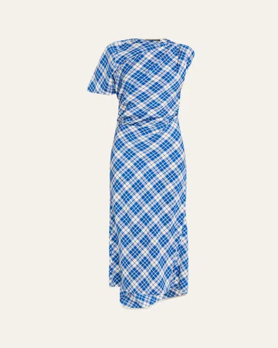 Proenza Schouler Hallie Crinkled Plaid Dress In Blue