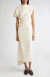 Proenza Schouler Hallie Hammered Viscose Asymmetric Hem Dress In Neutral
