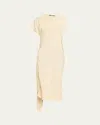 Proenza Schouler Hallie Hammered Viscose Draped Midi Dress In Neutral