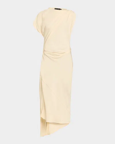 Proenza Schouler Hallie Hammered Viscose Draped Midi Dress In Gold