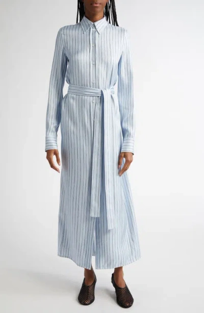 Proenza Schouler Hannah Belted Stripe Silk Twill Shirtdress In Pale Blue Multi