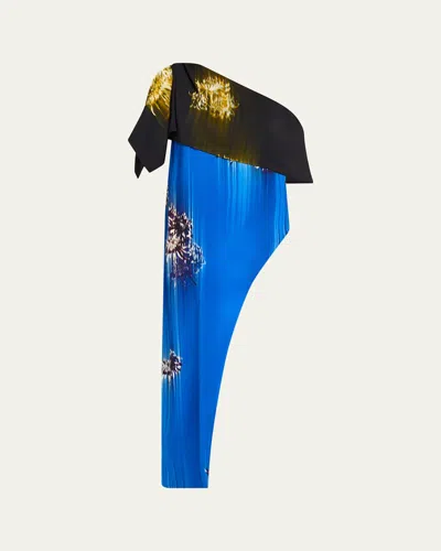 Proenza Schouler Haya Printed Asymmetric Draped Top In Multi