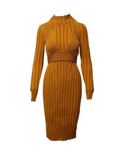 Proenza Schouler Heavy Rib Long Sleeve Midi Dress In Yellow Viscose