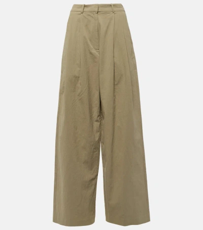Proenza Schouler Helena High-rise Cotton-blend Wide-leg Pants In Bayleaf