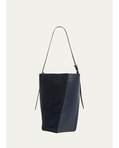 Proenza Schouler Hex Leather & Calf Hair Bucket Bag In Deep Navy