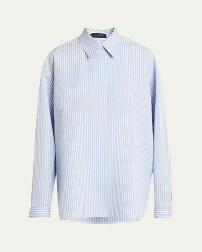 Proenza Schouler Hunter Stripe Button Down Poplin Top In Pale Blue Multi