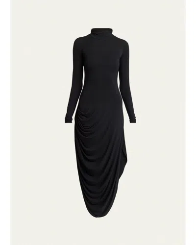 Proenza Schouler Imogen Draped Turtleneck Dress In Black