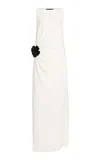 Proenza Schouler Rose-embellished Draped Maxi Evening Dress In White