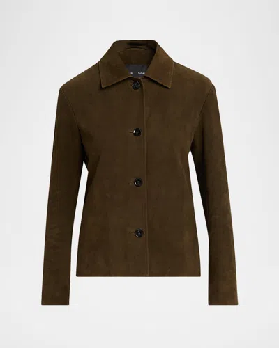 Proenza Schouler Irine Single-breasted Suede Jacket In Green